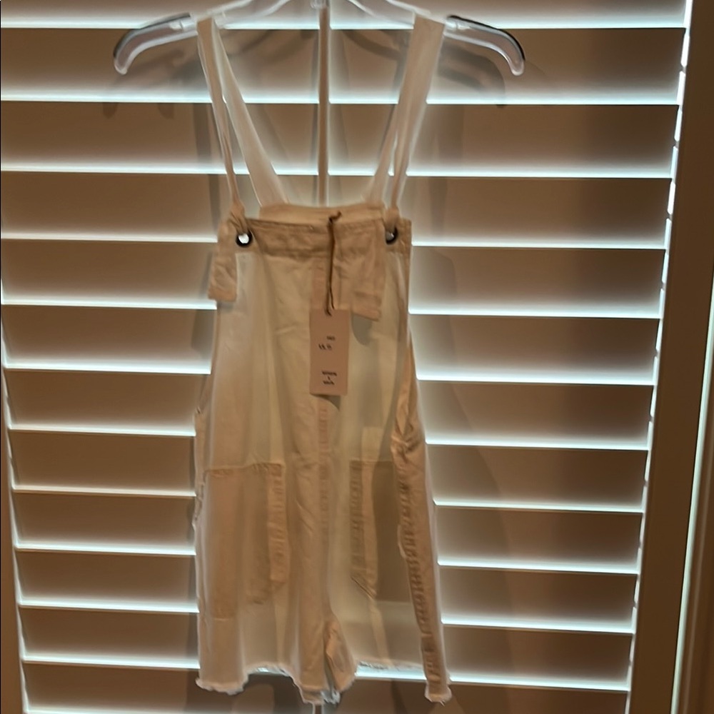 White overalls adjustable tie straps